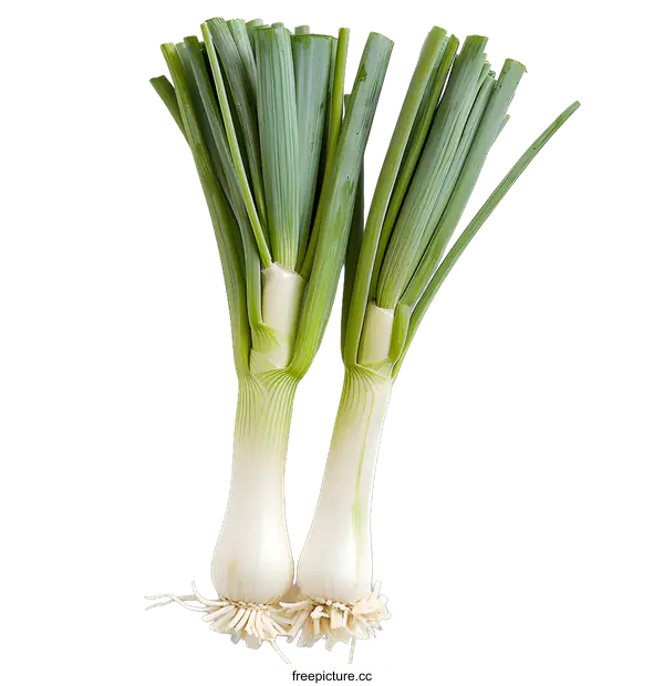 [Transparent Background PNG]Two fresh spring onions on white background