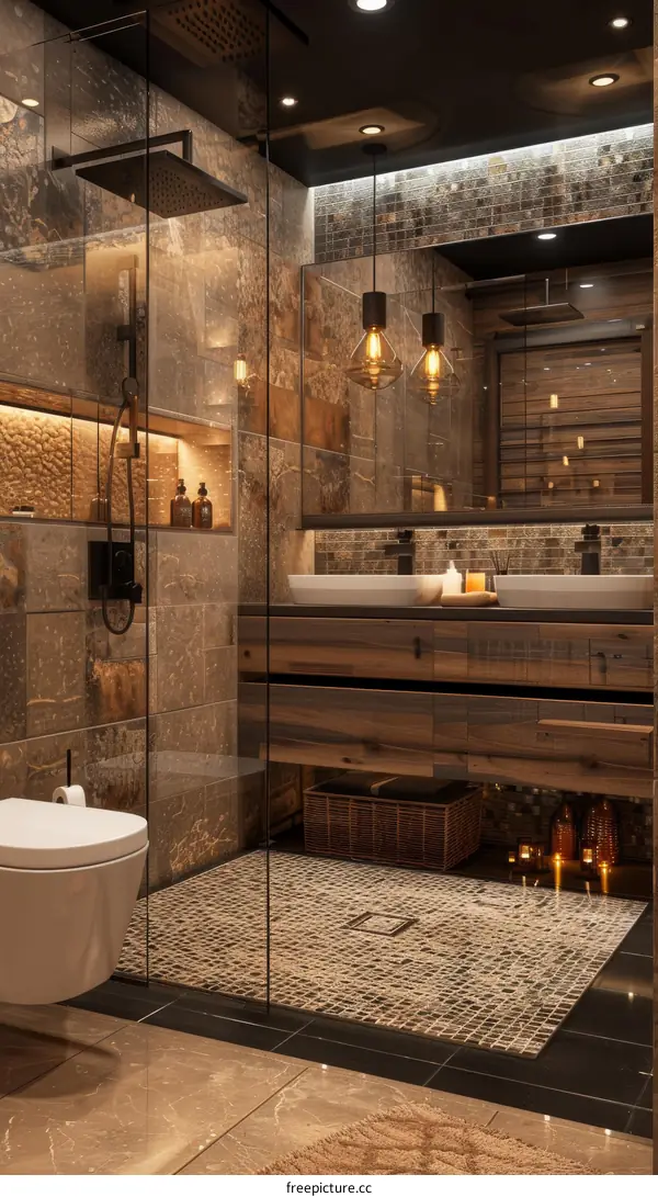 Modern Rustic Bathroom Design with Wooden Cabinets