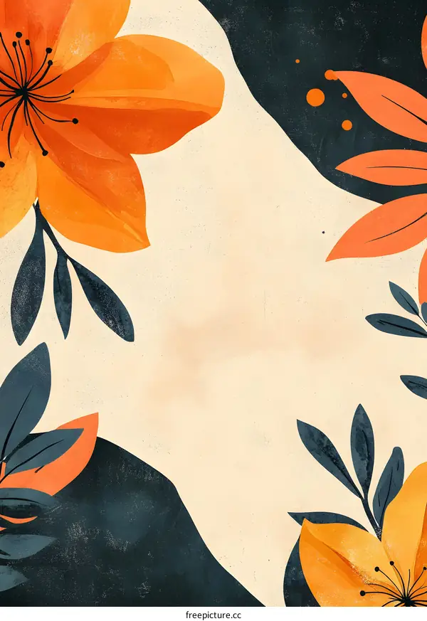 Abstract Floral Background With Orange And Blue Tones