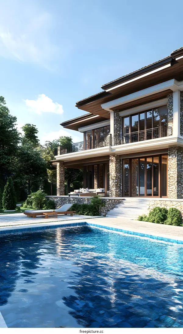 Luxury Modern Villa with Swimming Pool and Stone Exterior