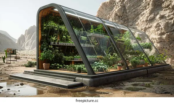 Glass Greenhouse Amidst the Desert
