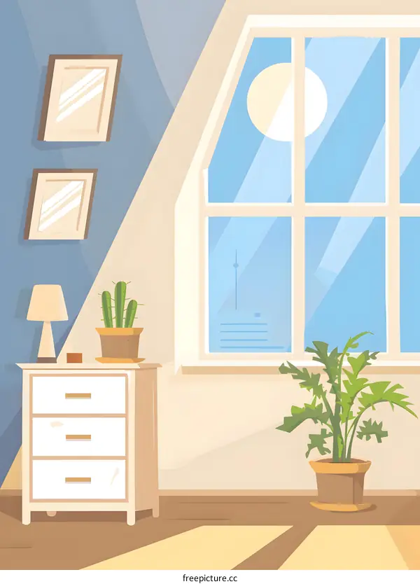Minimalist Illustration of a Room Interior with Plants