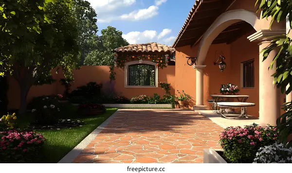 Spanish Style Patio with Stone Patio