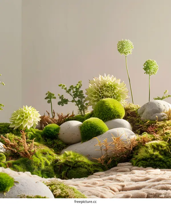 Green Moss and Stone Garden Arrangement