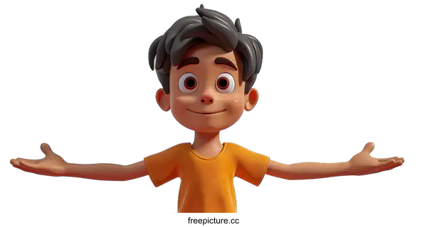 [Transparent Background PNG]3D cartoon character of a boy with outstretched arms