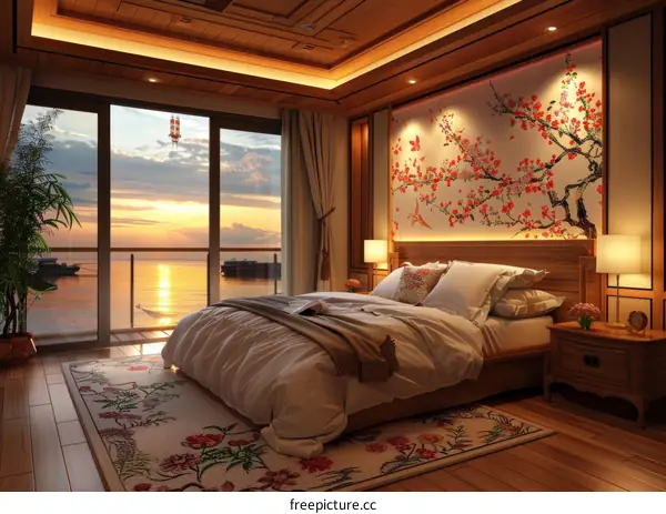 Luxury Bedroom with Ocean View Illustration