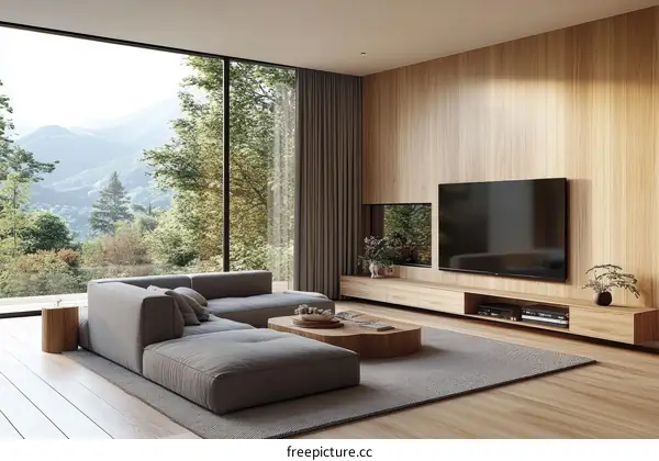 Modern Minimalist Living Room with Mountain View