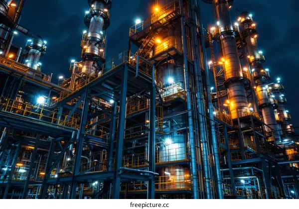 Oil refinery at night. Oil and gas industry