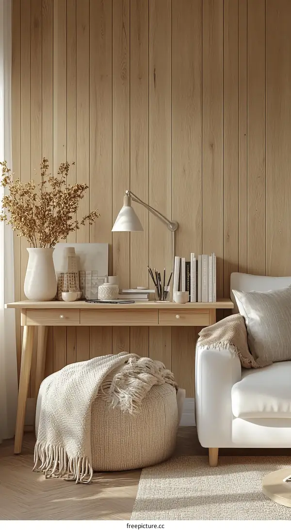 Cozy Home Office with Natural Wooden Accents