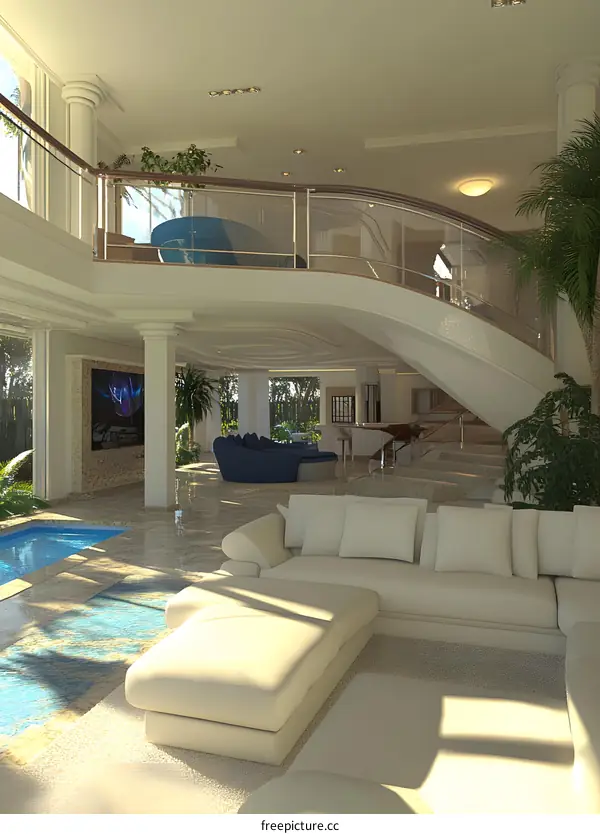 Modern Interior Design of a Luxury Villa with a Swimming Pool