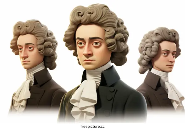 Portraits of three men with powdered wigs from the 18th century