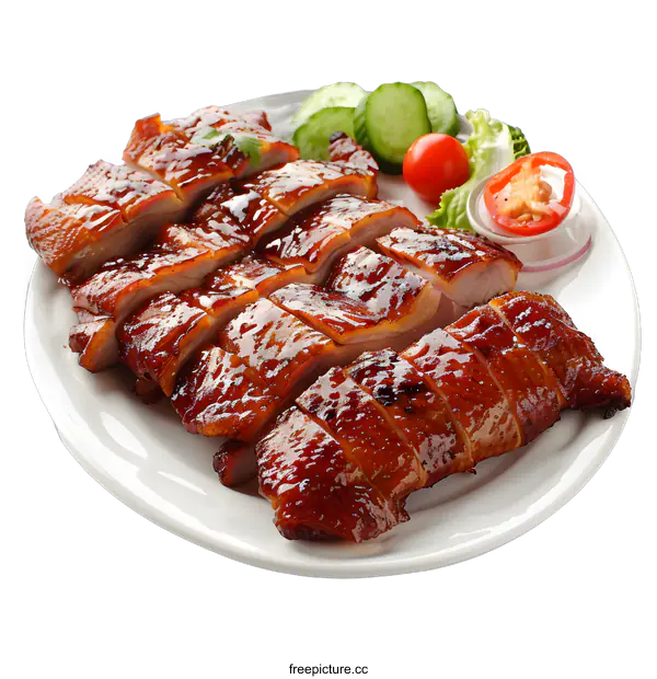 [Transparent Background PNG]Roasted Duck on a White Plate
