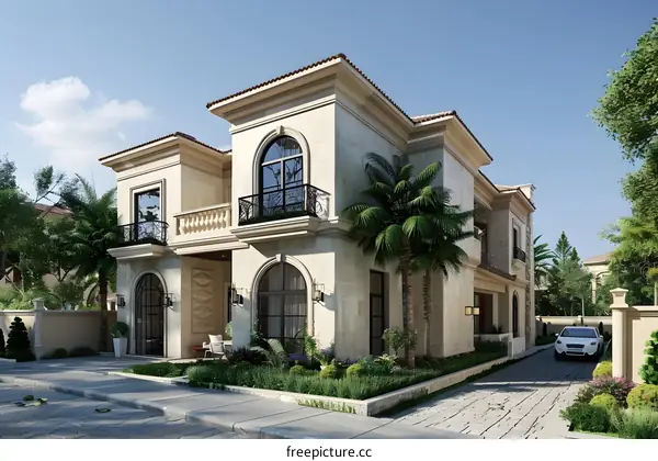 Modern Exterior Design of a Luxury Villa with Stone Cladding and Large Windows