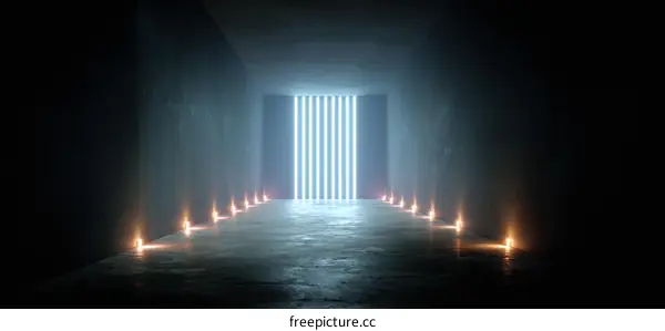 Neon Light Corridor with Concrete Walls