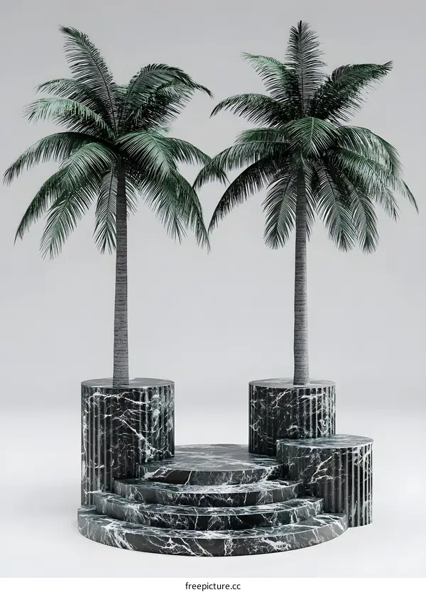 Green Marble Platform With Two Palm Trees
