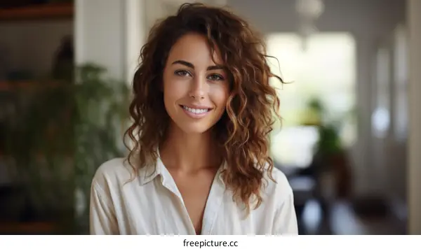 portrait of a young woman with curly hair smiling