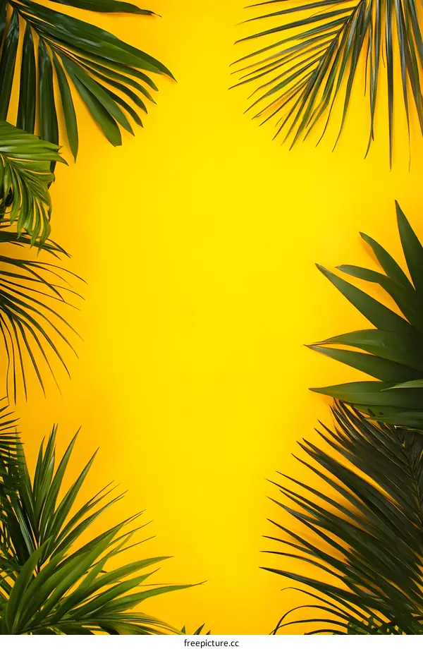 Tropical Palm Leaves on Yellow Background