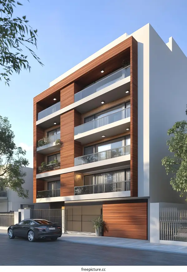 Modern Apartment Building Exterior Design With Wooden Facade