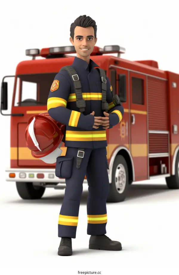 firefighter standing in front of fire truck