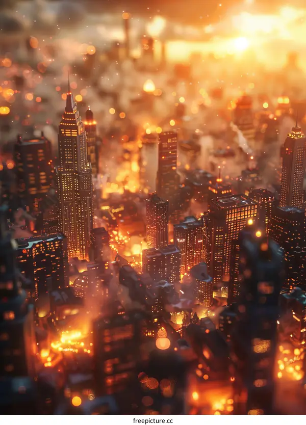 Fiery Metropolis Cityscape Illustration