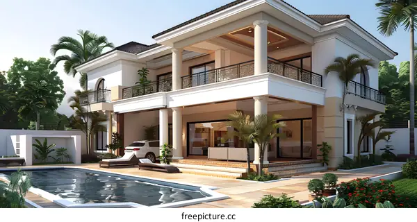 A Modern House with Pool and Garden