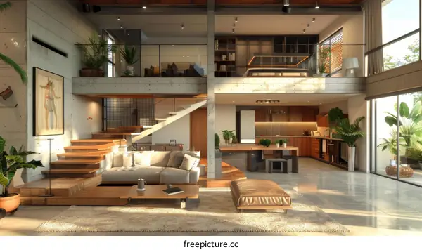 Modern industrial style loft apartment interior design