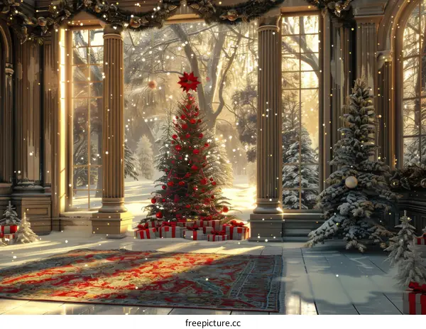 Christmas tree by the fireplace