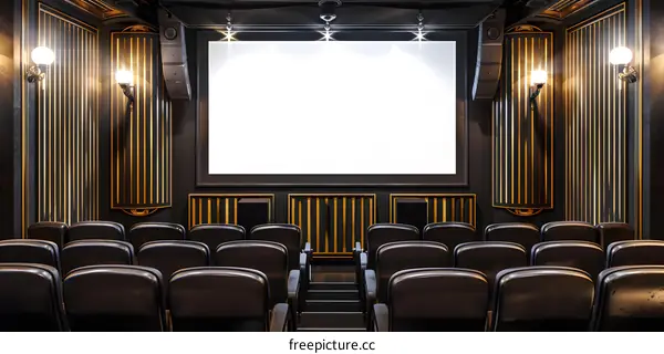 Black and Gold Home Theater with Empty Seats