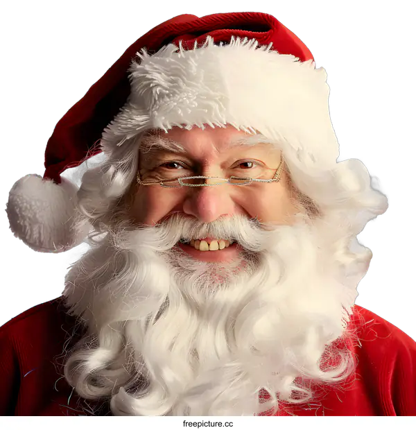 [Transparent Background PNG]Smiling Santa Claus in Red Suit and White Beard