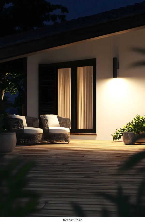 Modern House Patio With Wicker Chairs