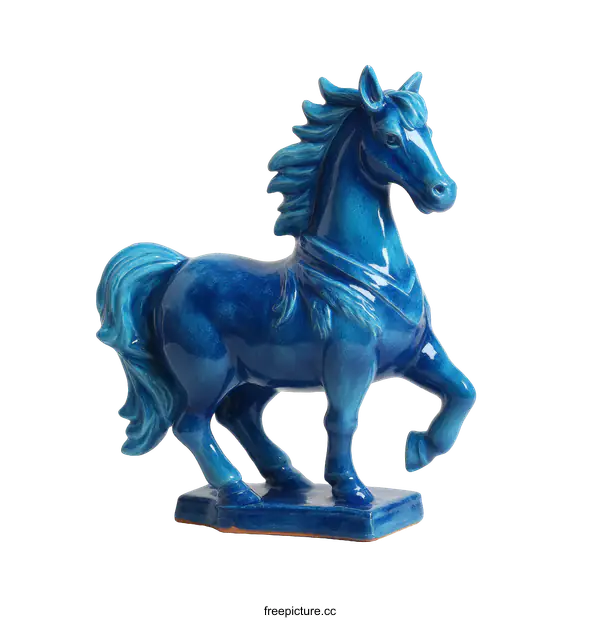 [Transparent Background PNG]Blue Ceramic Horse Figurine Decor