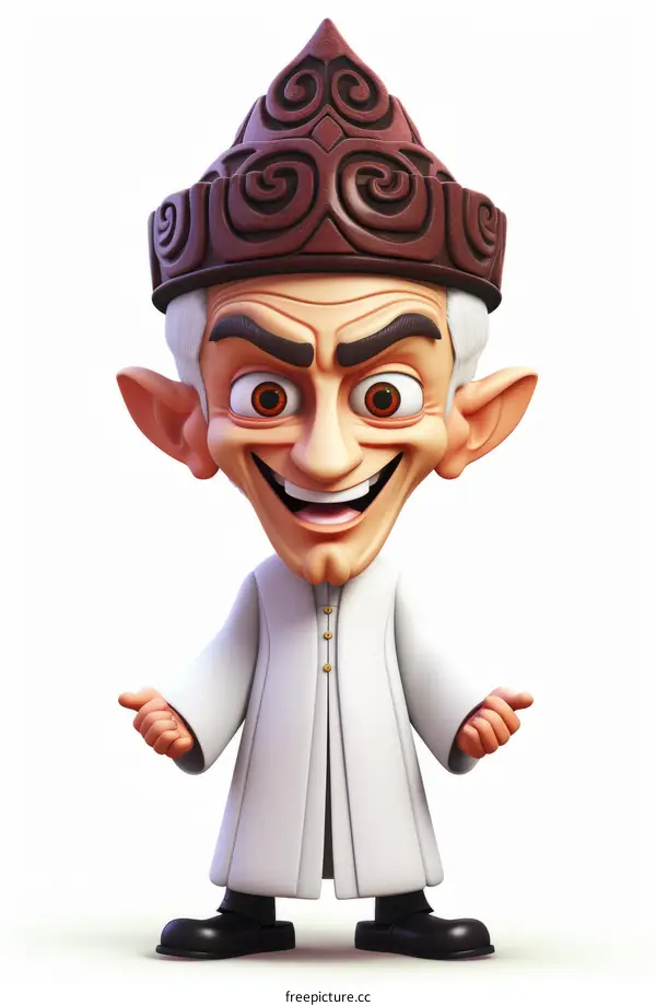 3D illustration of a cartoon pope