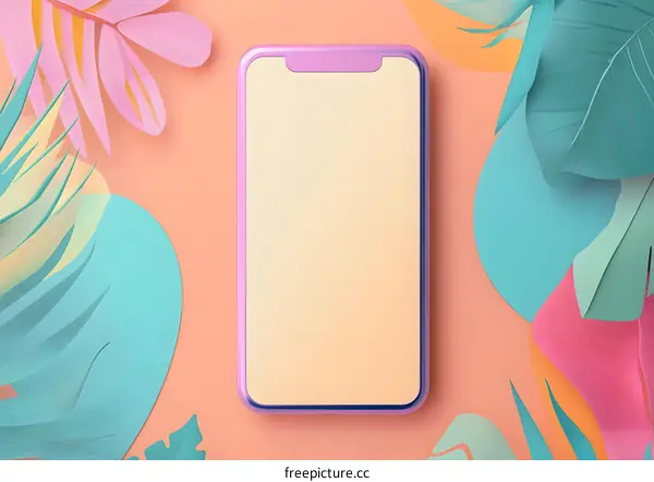 Modern Smartphone Mockup With Tropical Leaves