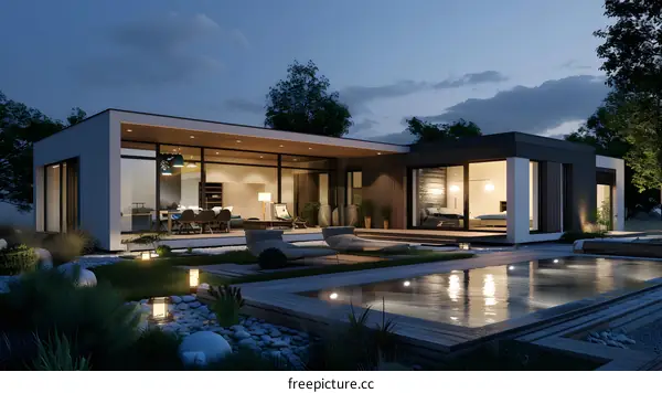 Modern Minimalist House with Swimming Pool and Garden