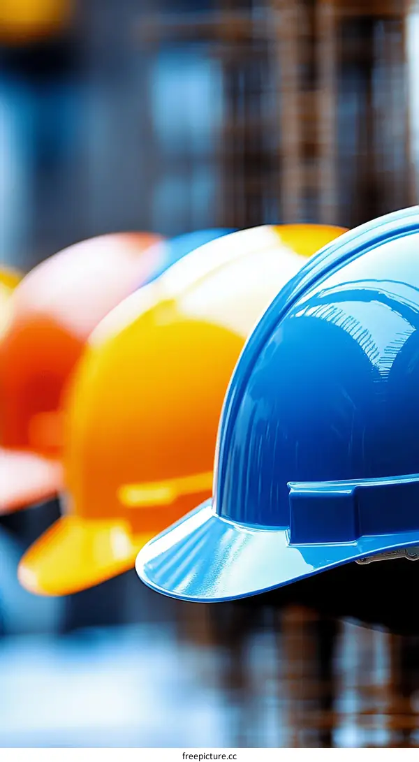 Colorful Safety Hard Hats Closeup