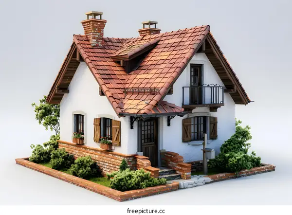 3D rendering of a small European style house