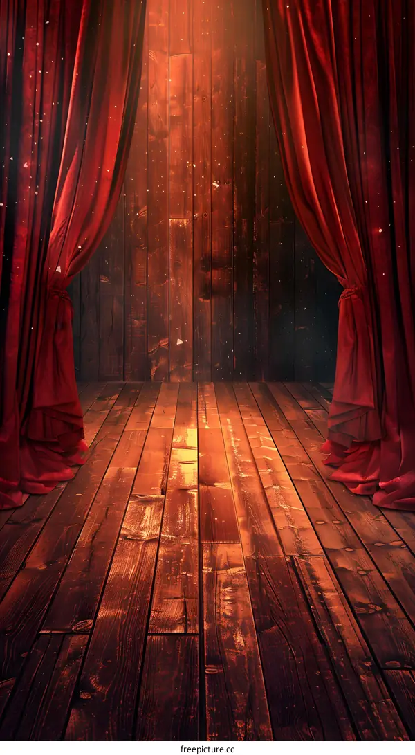 Red Curtains on a Wooden Stage