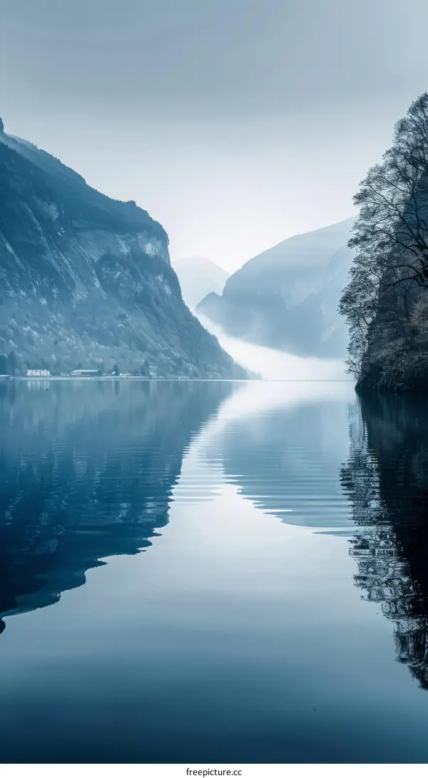 Mountain lake and fog