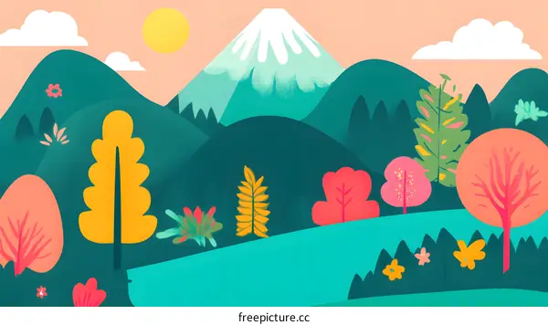 Colorful Illustration of a Mountain Landscape