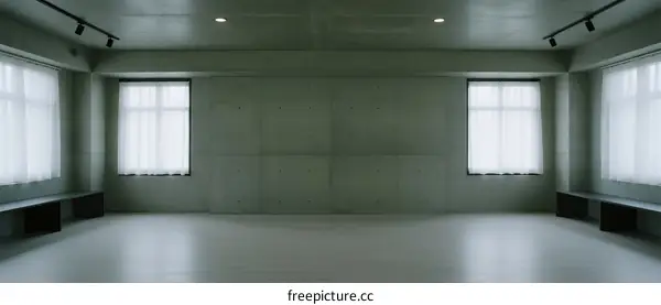Empty room with concrete walls and large windows for open space