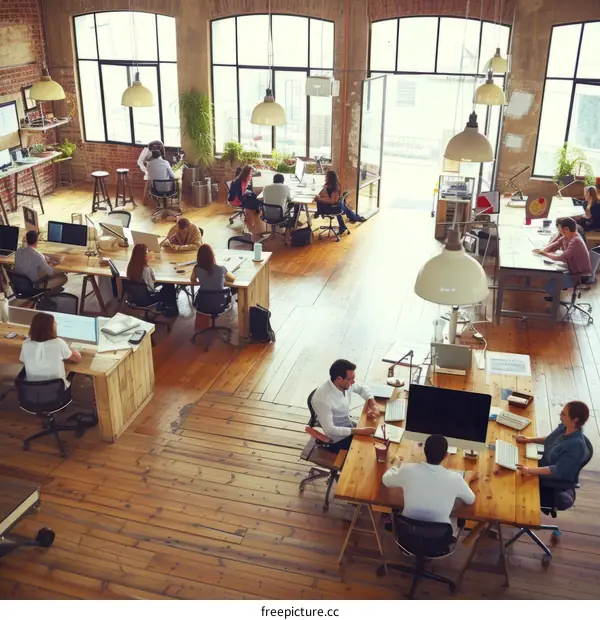 Colleagues working together in a creative office space