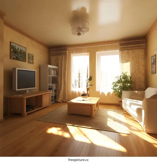 Modern Living Room Interior Design with White Sofa and Wooden Coffee Table