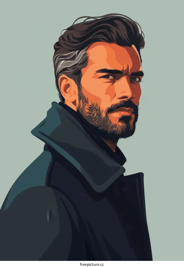 Portrait of a Bearded Man with Intense Expression