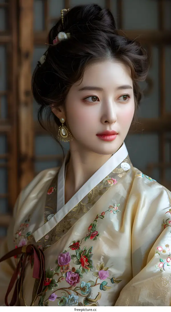 Portrait of a beautiful young Korean woman in traditional dress