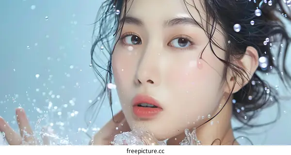 Beautiful Woman with Water Droplets on her Face