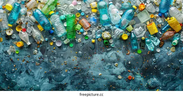 Close-up of plastic waste polluting the ocean, harming marine life