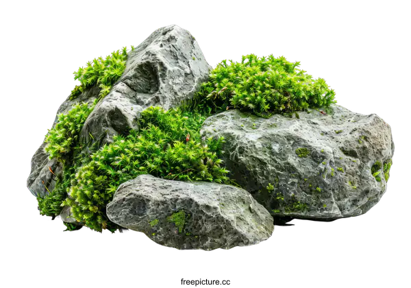 [Transparent Background PNG]rocks covered with green moss on a transparent background