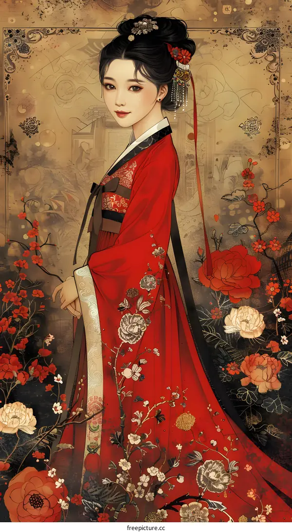 Portrait of a young woman in a red dress