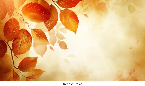 Watercolor painting of autumn leaves in warm colors