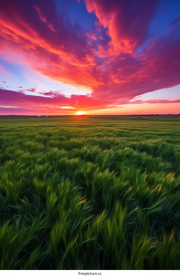 Field of wheat under a setting sun